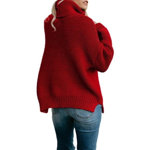 Womens Turtleneck Ribbed Knit Top Pullover Sweaters - Picture 3 of 5